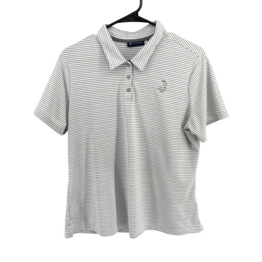 Adidas Pinehurst Golf Polo‎ Shirt Womens XL White Black Stripe Short Sleeve